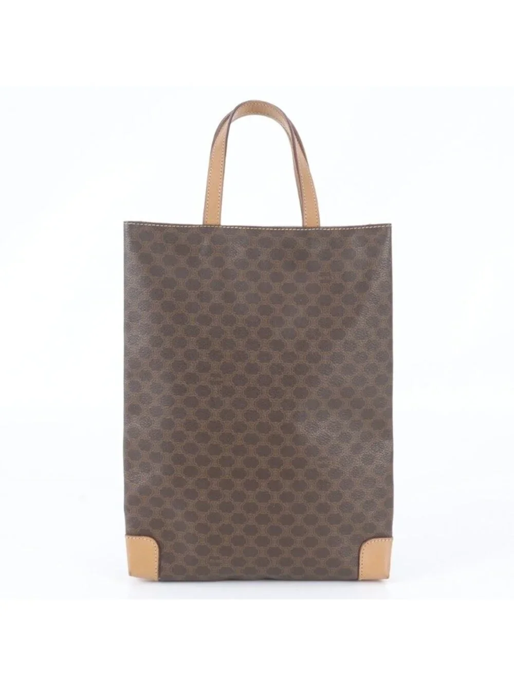 Celine Macadam Triomphe Leather Tote Shoulder Hand Brown